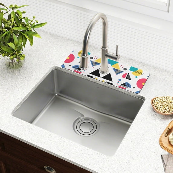 Yayeee Faucet Mat for Kitchen Sink 14.7" Diatomite Long Splash Guard Pad, Black Retro Pattern
