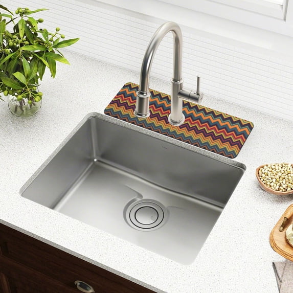 Yayeee Faucet Mat for Kitchen Sink 14.7" Diatomite Long Splash Guard Pad, Brown Geometric
