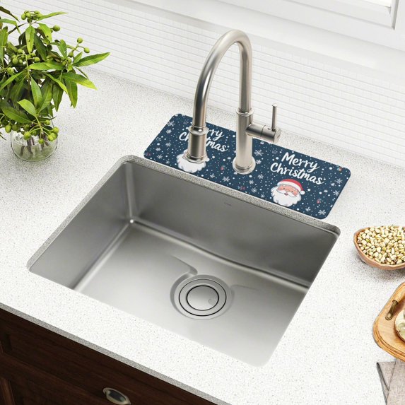 Yayeee Faucet Mat for Kitchen Sink 14.7" Diatomite Long Splash Guard Pad, Christmas Santa
