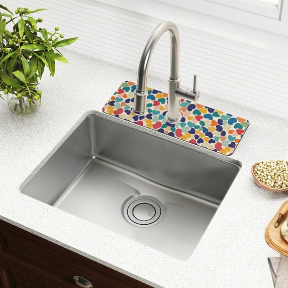 Yayeee Faucet Mat for Kitchen Sink 14.7" Diatomite Long Splash Guard Pad, Colorful Clover Pattern