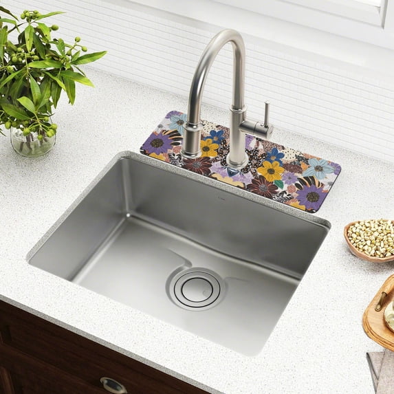 Yayeee Faucet Mat for Kitchen Sink 14.7" Diatomite Long Splash Guard Pad, Colorful Flowers