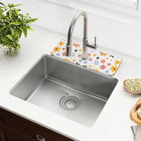 Yayeee Faucet Mat for Kitchen Sink 14.7" Diatomite Long Splash Guard Pad, Colorful Retro Floral