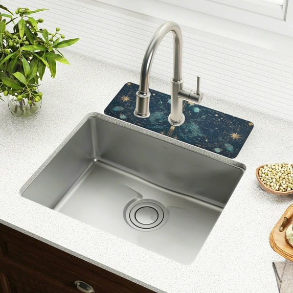 Yayeee Faucet Mat for Kitchen Sink 14.7" Diatomite Long Splash Guard Pad, Dark Star Map
