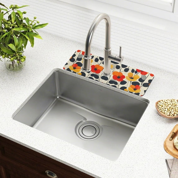 Yayeee Faucet Mat for Kitchen Sink 14.7" Diatomite Long Splash Guard Pad, Floral Pattern