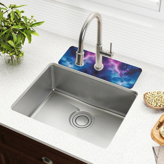Yayeee Faucet Mat for Kitchen Sink 14.7" Diatomite Long Splash Guard Pad, Galaxy Pattern