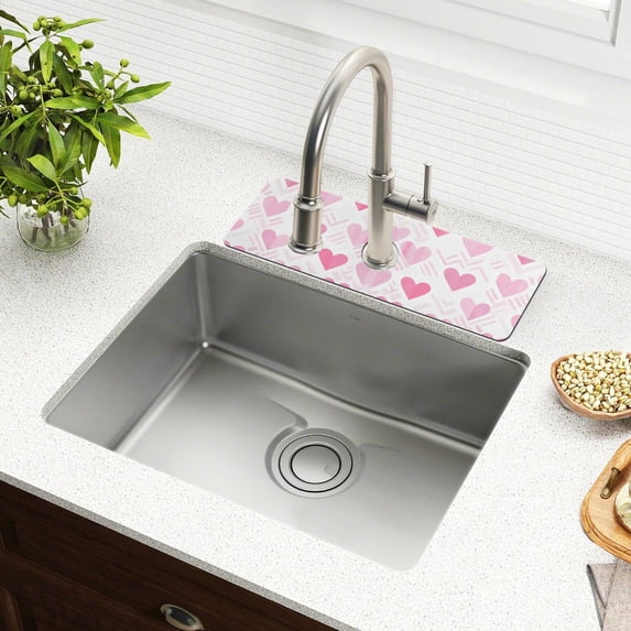 Yayeee Faucet Mat for Kitchen Sink 14.7" Diatomite Long Splash Guard Pad, Geometric Love