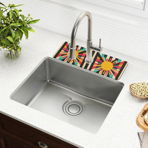 Yayeee Faucet Mat for Kitchen Sink 14.7" Diatomite Long Splash Guard Pad, Geometric Sun