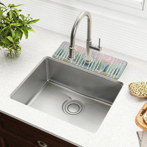 Yayeee Faucet Mat for Kitchen Sink 14.7" Diatomite Long Splash Guard Pad, Green Deer