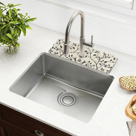 Yayeee Faucet Mat for Kitchen Sink 14.7" Diatomite Long Splash Guard Pad, Leaves Pattern