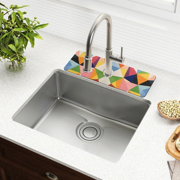 Yayeee Faucet Mat for Kitchen Sink 14.7" Diatomite Long Splash Guard Pad, Minimalist Triangles