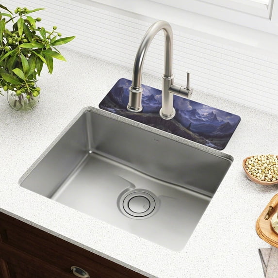 Yayeee Faucet Mat for Kitchen Sink 14.7" Diatomite Long Splash Guard Pad, Moonlight Mountain
