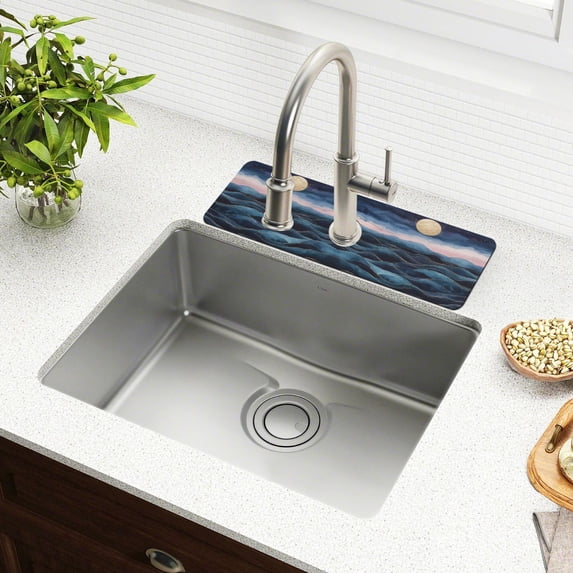 Yayeee Faucet Mat for Kitchen Sink 14.7" Diatomite Long Splash Guard Pad, Ocean Waves