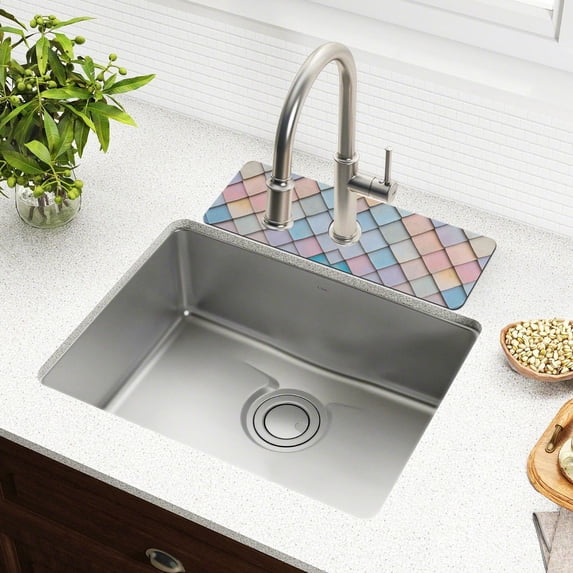 Yayeee Faucet Mat for Kitchen Sink 14.7" Diatomite Long Splash Guard Pad, Orange Art Pattern