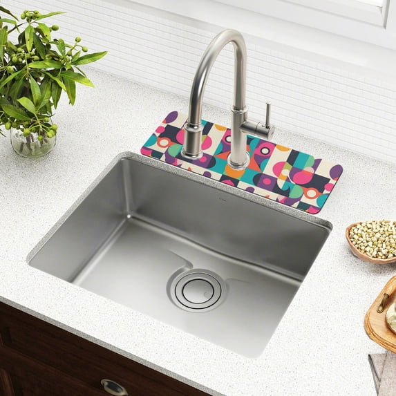 Yayeee Faucet Mat for Kitchen Sink 14.7" Diatomite Long Splash Guard Pad, Pink Geometric