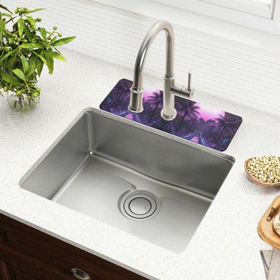 Yayeee Faucet Mat for Kitchen Sink 14.7" Diatomite Long Splash Guard Pad, Pink Road