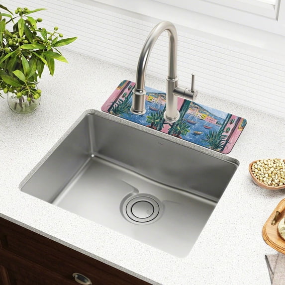 Yayeee Faucet Mat for Kitchen Sink 14.7" Diatomite Long Splash Guard Pad, Pink Window