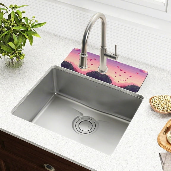 Yayeee Faucet Mat for Kitchen Sink 14.7" Diatomite Long Splash Guard Pad, Pixel Floating Hearts