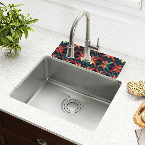 Yayeee Faucet Mat for Kitchen Sink 14.7" Diatomite Long Splash Guard Pad, Red Abstract