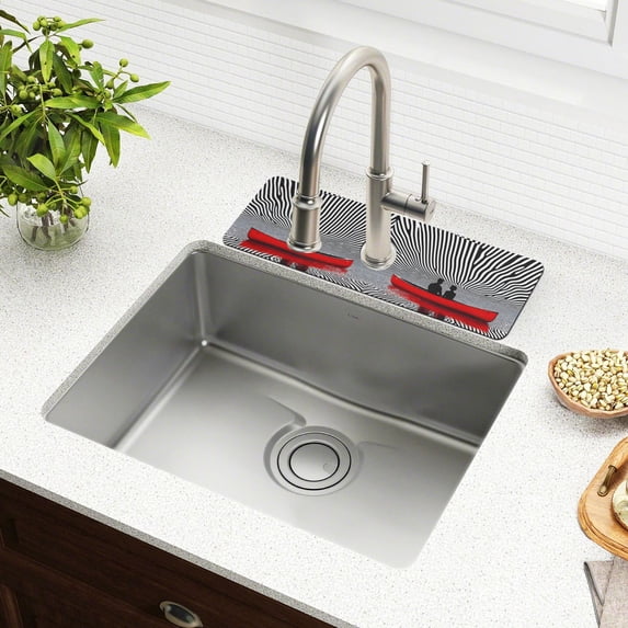 Yayeee Faucet Mat for Kitchen Sink 14.7" Diatomite Long Splash Guard Pad, Red Boat
