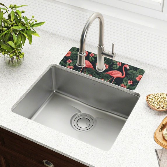 Yayeee Faucet Mat for Kitchen Sink 14.7" Diatomite Long Splash Guard Pad, Red Flamingo Pattern