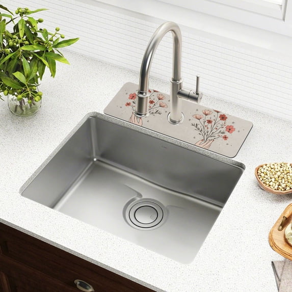 Yayeee Faucet Mat for Kitchen Sink 14.7" Diatomite Long Splash Guard Pad, Red Flower