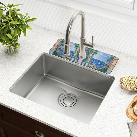 Yayeee Faucet Mat for Kitchen Sink 14.7" Diatomite Long Splash Guard Pad, Sea Window