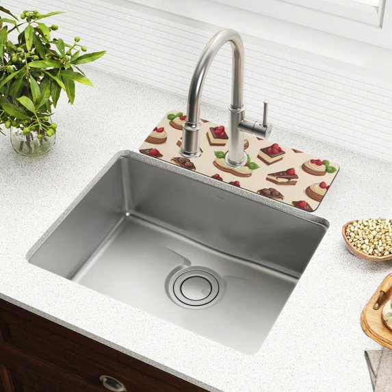Yayeee Faucet Mat for Kitchen Sink 14.7" Diatomite Long Splash Guard Pad, Strawberry Cake