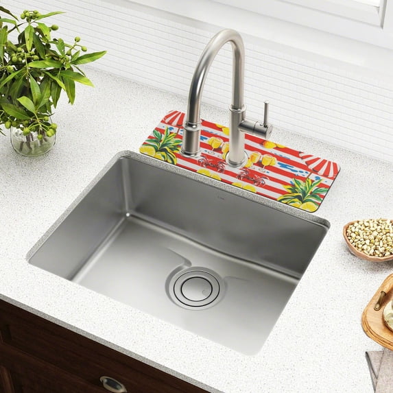 Yayeee Faucet Mat for Kitchen Sink 14.7" Diatomite Long Splash Guard Pad, Striped Lemon