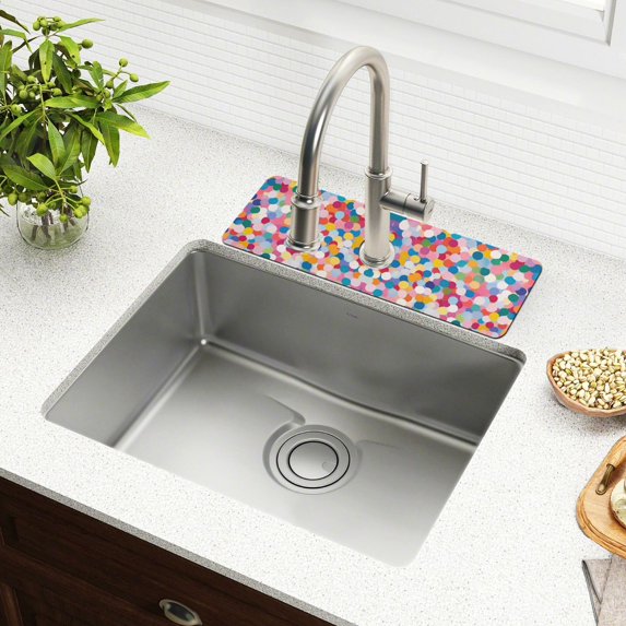 Yayeee Faucet Mat for Kitchen Sink 14.7" Diatomite Long Splash Guard Pad, Yellow Colorful Circles