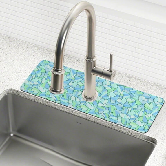 Yayeee Faucet Mat for Kitchen Sink 30" Diatomite Long Splash Guard Pad, Abstract Hearts Pattern