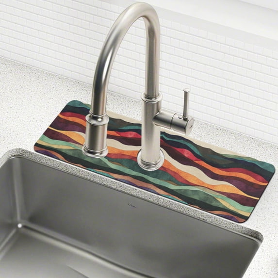Yayeee Faucet Mat for Kitchen Sink 30" Diatomite Long Splash Guard Pad, Artistic Desert Pattern