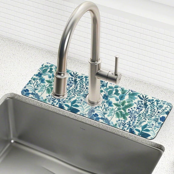 Yayeee Faucet Mat for Kitchen Sink 30" Diatomite Long Splash Guard Pad, Beautiful Leaves Pattern