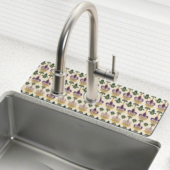 Yayeee Faucet Mat for Kitchen Sink 30" Diatomite Long Splash Guard Pad, Beige Floral Pattern, 2 Pack