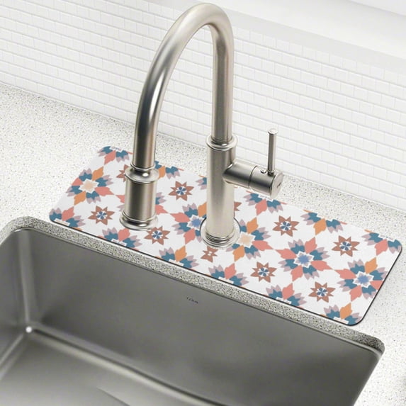 Yayeee Faucet Mat for Kitchen Sink 30" Diatomite Long Splash Guard Pad, Blue Abstract Pattern