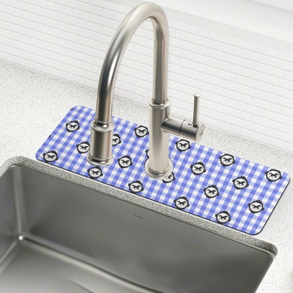 Yayeee Faucet Mat for Kitchen Sink 30" Diatomite Long Splash Guard Pad, Blue Plaid Horse Pattern