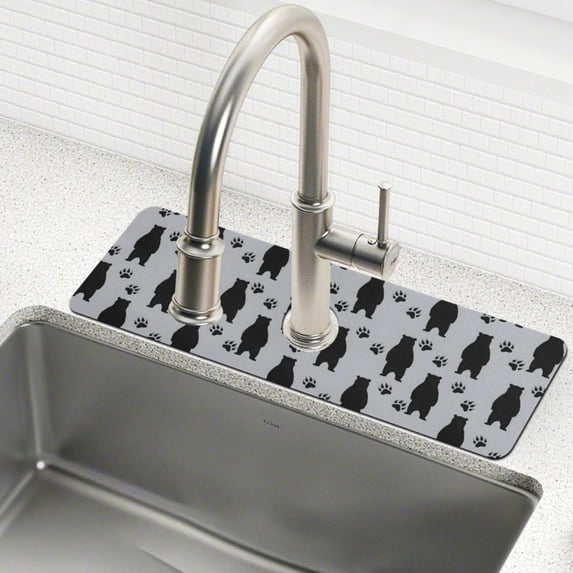 Yayeee Faucet Mat for Kitchen Sink 30" Diatomite Long Splash Guard Pad, Cartoon Bear Paws Pattern