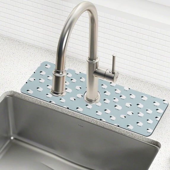 Yayeee Faucet Mat for Kitchen Sink 30" Diatomite Long Splash Guard Pad, Cartoon Sheep Pattern, 2 Pack