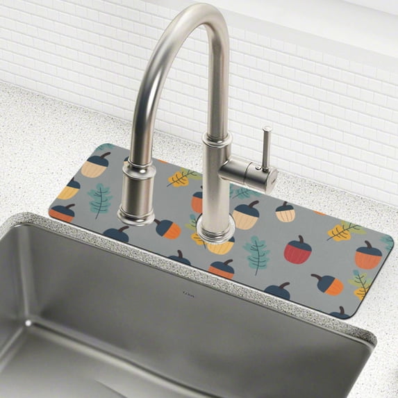 Yayeee Faucet Mat for Kitchen Sink 30" Diatomite Long Splash Guard Pad, Cute Acorns Pattern