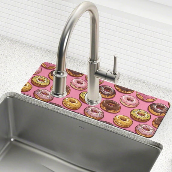 Yayeee Faucet Mat for Kitchen Sink 30" Diatomite Long Splash Guard Pad, Cute Doughnuts Pattern