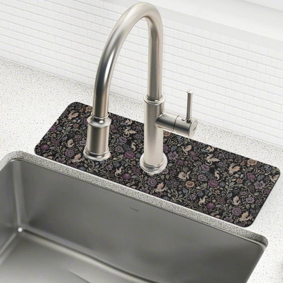 Yayeee Faucet Mat for Kitchen Sink 30" Diatomite Long Splash Guard Pad, Floral Dragon Pattern