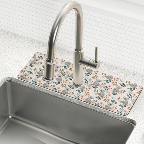 Yayeee Faucet Mat for Kitchen Sink 30" Diatomite Long Splash Guard Pad, Floral Koala Pattern, 2 Pack