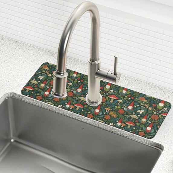 Yayeee Faucet Mat for Kitchen Sink 30" Diatomite Long Splash Guard Pad, Forest Mushroom Pattern, 2 Pack