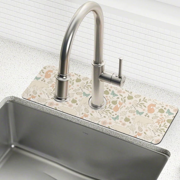 Yayeee Faucet Mat for Kitchen Sink 30" Diatomite Long Splash Guard Pad, Forest Pastel, 2 Pack