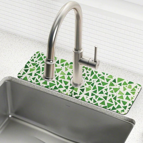 Yayeee Faucet Mat for Kitchen Sink 30" Diatomite Long Splash Guard Pad, Green Dot Triangles Pattern, 2 Pack