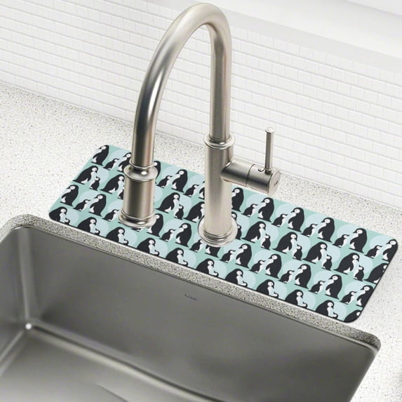 Yayeee Faucet Mat for Kitchen Sink 30" Diatomite Long Splash Guard Pad, Green Penguins Pattern, 2 Pack