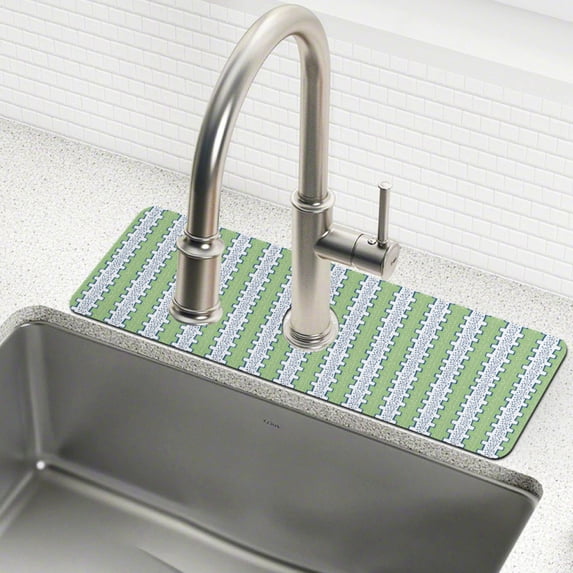 Yayeee Faucet Mat for Kitchen Sink 30" Diatomite Long Splash Guard Pad, Green Stripe Pattern, 2 Pack
