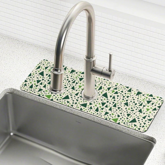 Yayeee Faucet Mat for Kitchen Sink 30" Diatomite Long Splash Guard Pad, Green Triangles Pattern, 2 Pack