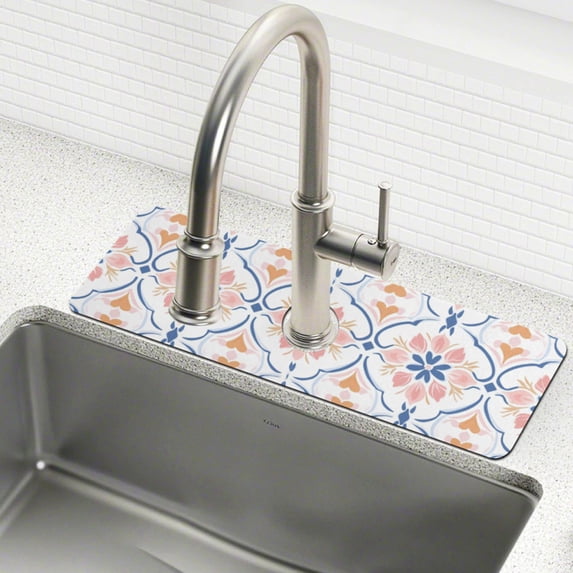 Yayeee Faucet Mat for Kitchen Sink 30" Diatomite Long Splash Guard Pad, Pink Mosaic Pattern, 2 Pack