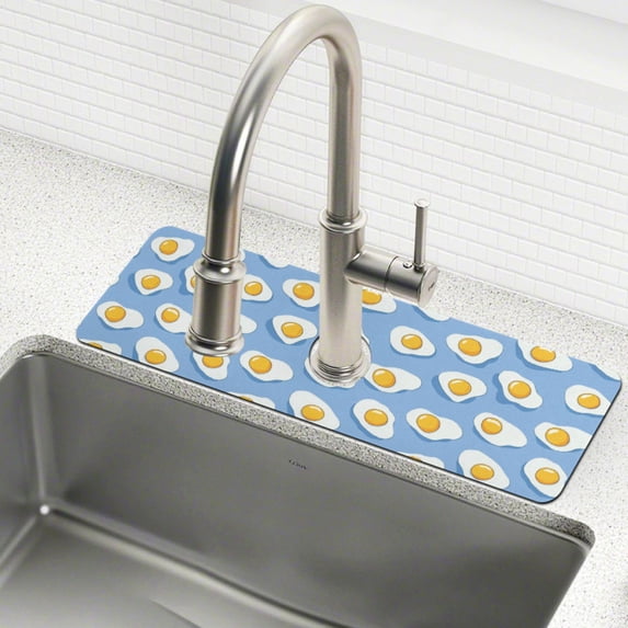 Yayeee Faucet Mat for Kitchen Sink 30" Diatomite Long Splash Guard Pad, Playful Fried Eggs, 2 Pack