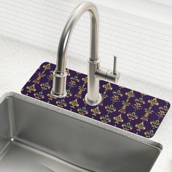 Yayeee Faucet Mat for Kitchen Sink 30" Diatomite Long Splash Guard Pad, Purple Flowers Pattern